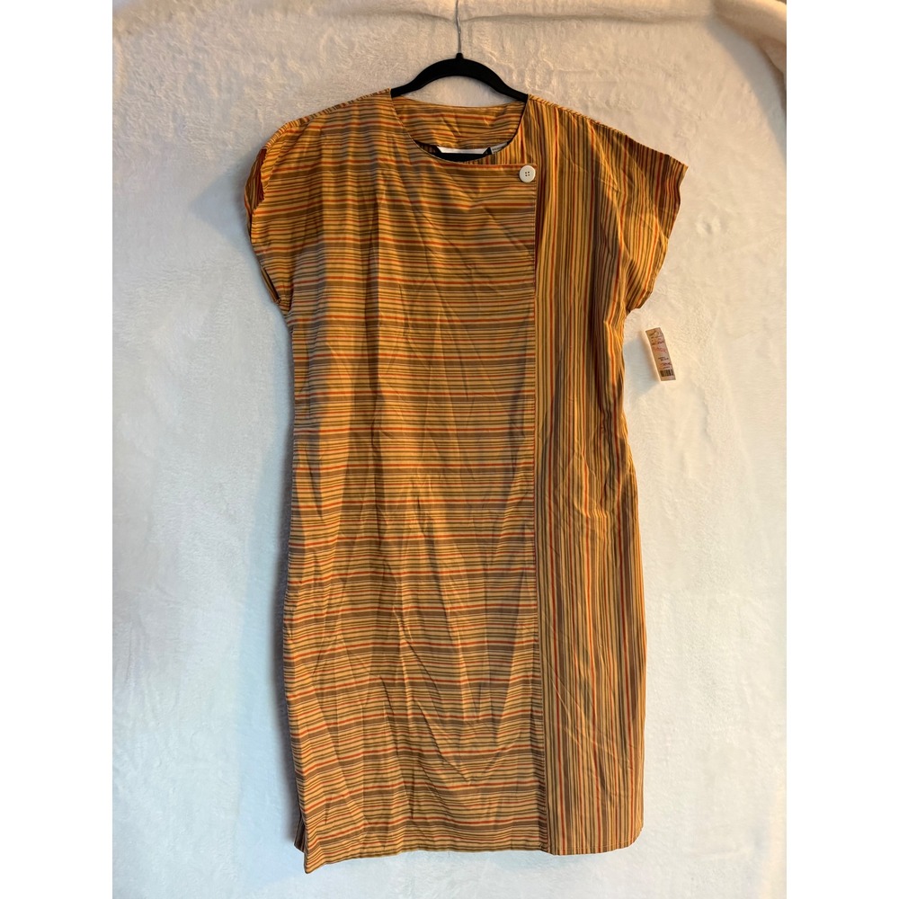 Susan Hutton Vintage Striped Shift Dress NWT Womens 16 Asymmetrical Brown Orange